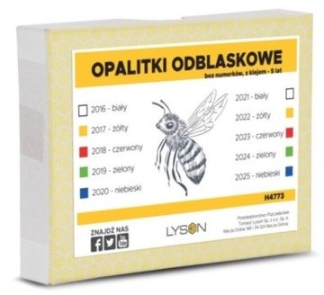 Opalitki do znakowania matek pszczelich odblaskowe na 5 lat + klej