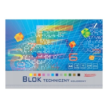 Blok techniczny A4 kolorowy 12 kartek 210G VINCENT