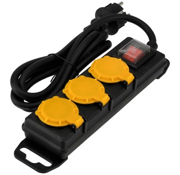 Удлинительный кабель, удлинитель, 3 розетки, 1,5 м, водонепроницаемый, с выключателем