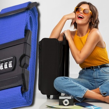 ДВОЙНОЙ РЕМЕНЬ БЕЗОПАСНОСТИ ДЛЯ ЧЕМОДАНА, СУМКИ ДЛЯ БАГАЖА, СИНИЙ