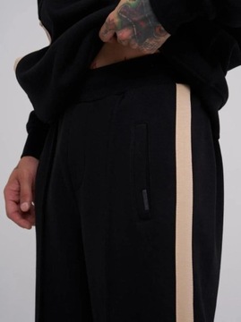 SPODNIE DRESOWE MĘSKIE Wygodne Modne Czarne / Beżowe Machinist Strip XL