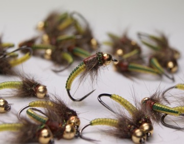 Caddis Fluo Yellow, черная задняя часть, размер 10, вольфрам
