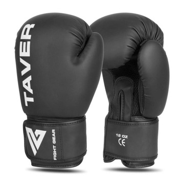 RĘKAWICE BOKSERSKIE SPARINGOWE TRENINGOWE BOKS CZARNE MATOWE TAVER 16OZ