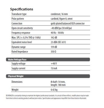 Студийный конденсаторный микрофон C-3 Behringer