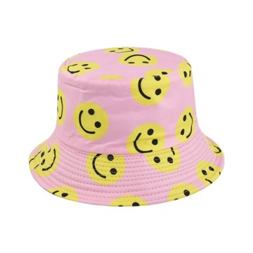 Bucket Hat Kapelusz na lato Uśmiech Emotka różowy