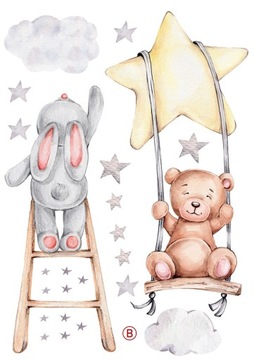 Наклейка на стену МЕДВЕДЬ КРОЛИК ОБЛАКО ЗВЕЗДЫ XL