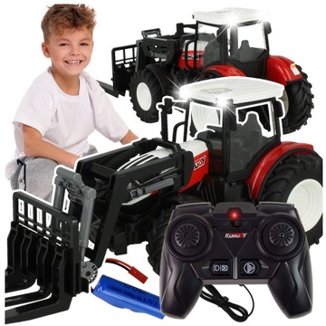 Duży Traktor Zdalnie Sterowany Widlak Gumowe Koła Pilot R/C Światło LED