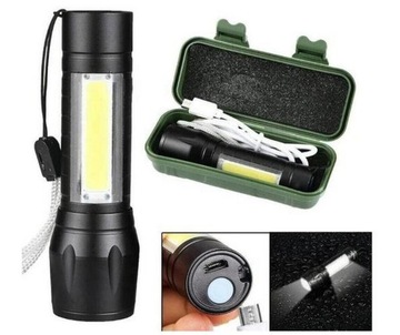 MINI LATARKA LED ALUMINIOWA Z DODATKOWĄ LAMPĄ BOCZNĄ I PRAKTYCZNYM ETUI