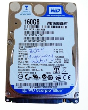 DYSK HDD WD 160GB 2,5