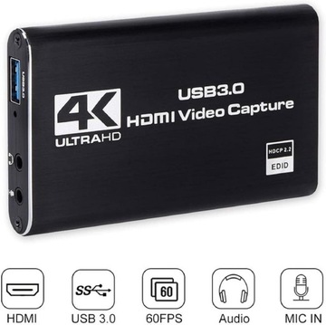 Grabber HDMI 4K Nagrywarka Obrazu Video na USB 3.0 do PC Laptopa Karta