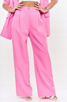Garnitur damski różowy z marynarką spodnie prążek paski XL