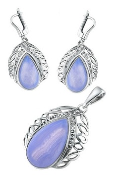 SREBRNY KOMPLET AGAT BLUE LACE RODOWANY ! !