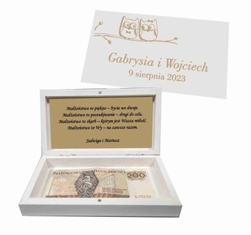 Pudełko białe na pieniądze pamiątka ŚLUB MŁODA PARA