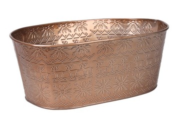 OWALNY METALOWY KOSZYK W RENIFERY MIEDŹ 30x20x12cm