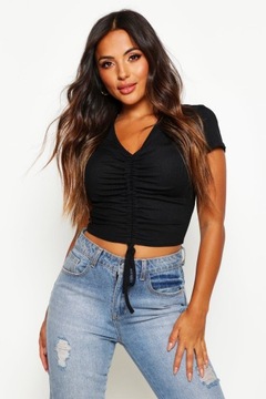 W11R01 CZARNY CROP TOP ŚCIĄGACZ BOOHOO 36