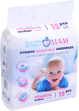 ПОДКЛАДКА ОДНОРАЗОВАЯ BABYMAM 40х60 ПЯЛЕНАЛЬНЫЙ МАТЕРИАЛ 15 шт.
