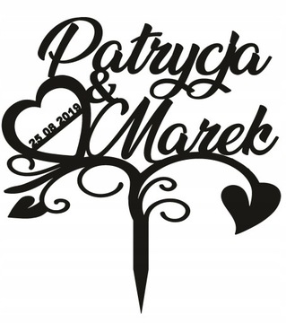 TOPPER PLEKSA ŚLUBNY NA TORT ŚLUB PAŃSTWO MŁODZI IMIONA Z IMIENIEM 6 KOLORY