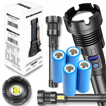 LATARKA AKUMULATOROWA MOCNA XHP90 LED REFLEKTOR TAKTYCZNA ZOOM 4x 5000mAh