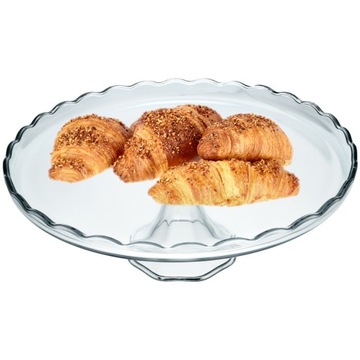PATERA NA CIASTO SZKLANA 32cm TORT OWOCE NA NÓŻCE