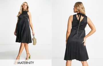 Closet London Maternity Czarna plisowana sukienka midi L