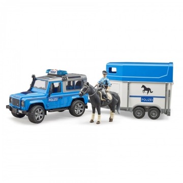 BRUDER 02588 Land Rover Defender Policja z przyczepą dla konia, figurką kon