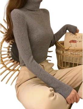damski zimowy sweter z golfem damski minimalistyczny spód, długi rękaw