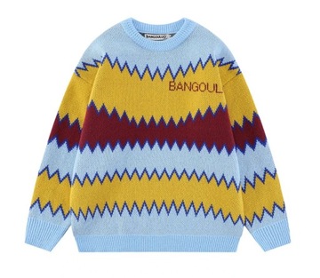 Autumn Winter Mens Retro Striped Color Matching Sw
