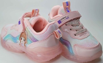 РОЗОВЫЕ КРОССОВКИ, AIR, ДЕТСКАЯ обувь для девочек, СВЕТЯЩИЕСЯ, липучка, размер 26