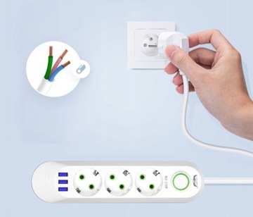 РАЗЪЕМ ПИТАНИЯ 3 РОЗЕТКИ + 3 УДЛИНИТЕЛЯ USB 2М