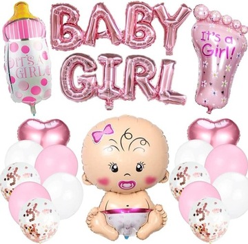 GIRLANDA BALON DZIDZIUŚ BUTELKA BABY SHOWER BABY GIRL BOBAS DZIEWCZYNKA hel