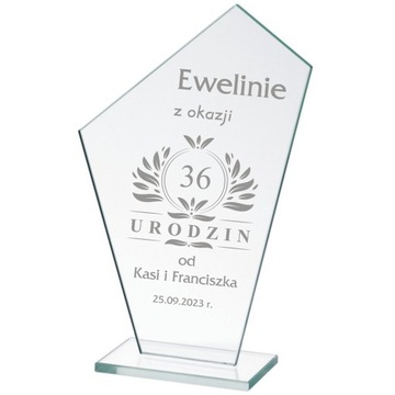 Trofeum Statuetka szklana z grawerem PREZENT Urodziny Ślub Rocznica Ślubu