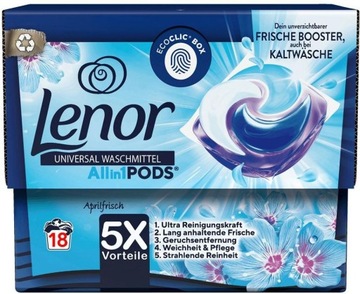 Lenor Aprilfrisch Allin1 18 sztuk niemieckie kapsułki do prania uniwersalne