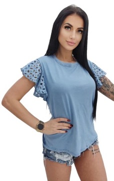 Włoska OMBRE bawełniana chabrowa blue falbany ażur