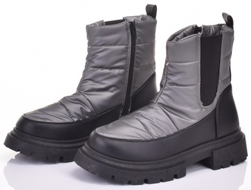ТЕПЛЫЕ СНЕЖНЫЕ БОТИНКИ УДОБНАЯ ЖЕНСКАЯ ЗИМНЯЯ ОБУВЬ, СЕРЫЕ, РАЗДВИЖНЫЕ НА МОЛНИИ