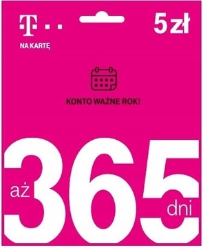1szt T-MOBILE NA KARTĘ KONTO WAŻNE ROK 365 DNI