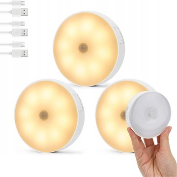 3 szt. Lampka nocna LED z czujnikiem ruchu Naklejana lampka nocna do sypialni