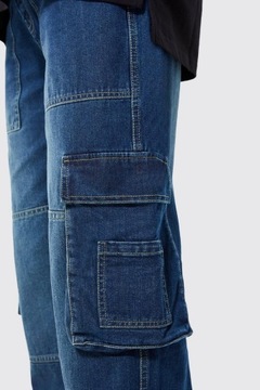 SPODNIE DŁUGIE JEANS GRANATOWE BOJÓWKI PROSTE TALL BOOHOOMAN 50