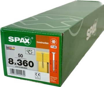 Wkręty uniwersalne do drewna 8 x 360mm SPAX WIROX BIT T-40 stożek 50szt