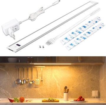 LAMPKA LISTWA PODSZAFKOWA BEZDOTYKOWA 42cm 3000K SREBRNA