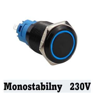 Przycisk wciskany przełącznik chwilowy czarny 16mm metalowy LED 230V mo