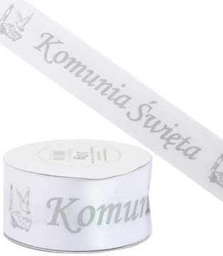 WSTĄŻKA SAT.METAL.KOMUNIA ŚW.38MM*9MB BIAŁA/SREBRO, CEKINY DEKORACJE, WKSM3