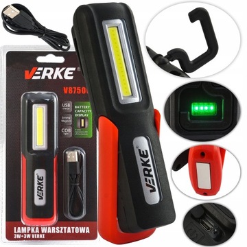 LAMPKA WARSZTATOWA ROBOCZA LED COB LATARKA AKUMULATOROWA Z MAGNESEM HAK USB
