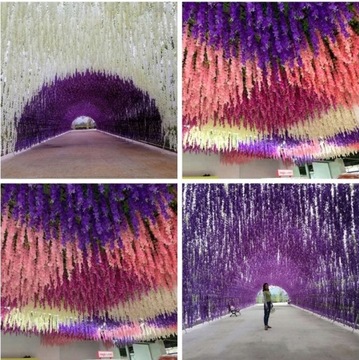 12x ПОДВЕСНАЯ ЦВЕТОЧНАЯ ГИРЛАНДРА С ГЛИЦИНИЦИЙ ИСКУССТВЕННЫЕ ЦВЕТЫ 110см БЕЛАЯ