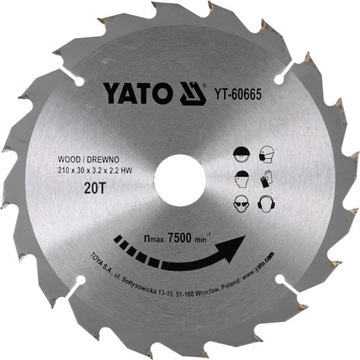 PIŁA TARCZOWA Z WĘGLIKIEM WOLFRAMU DO DREWNA 210*30MM YT-60665 YATO