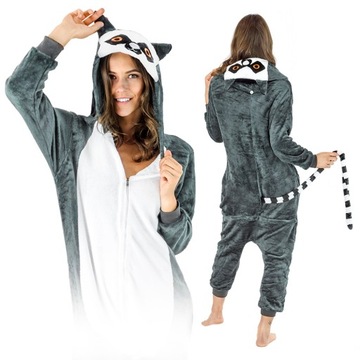 STRÓJ KOSTIUM ONESIE LEMUR JEDNOCZĘŚCIOWA PIŻAMA CIEPŁA KIGURUMI XL