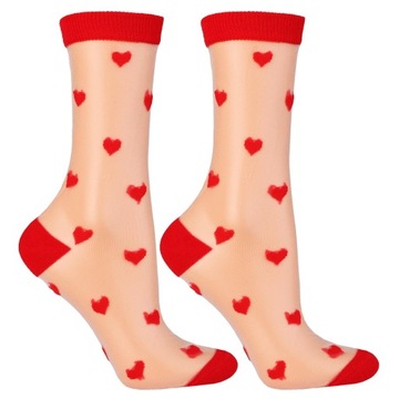 4x Ponožky Dámske Dlhé Transparentné Srdce Valentín MORAJ 38-41
