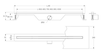 Классический линейный слив VOGI Ultra Slim 90 см LOW SIPHON fi 50 сталь