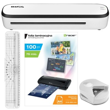 LAMINATOR A4 LAMINARKA + GRATIS 100 Folii A4 TRYMER ZAOKRĄGLACZ ZESTAW