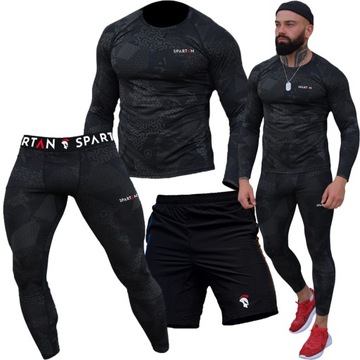 KOSZULKA LEGGINSY SZORTY Rashguard TERMICZNA Termoaktywna SKATE MĘSKA 3w1