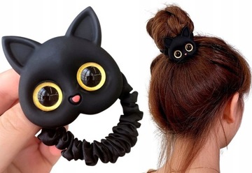 Эластичная резинка для волос с черным котом и котенком